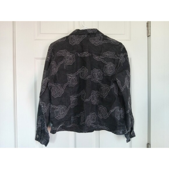 Ruby Rd Black Denim Jacket Rounded Edge Embroidered Abstract Design Size 16P EUC - Picture 6 of 6